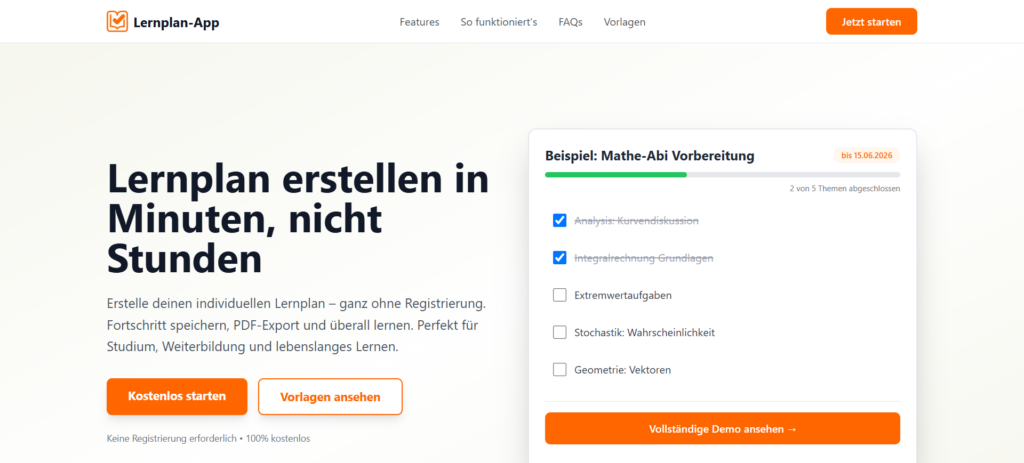 Startseite von lernplan-erstellen.de